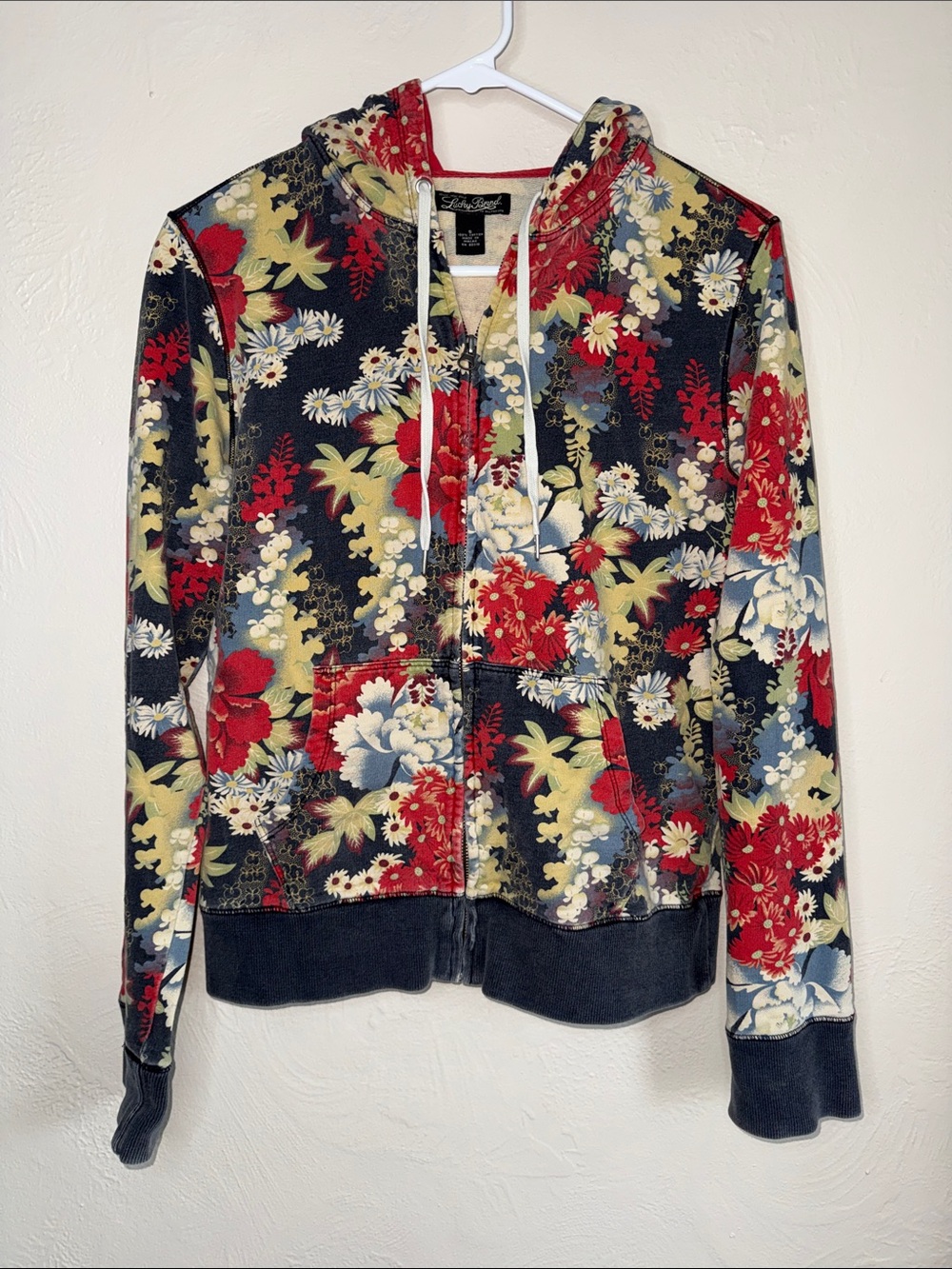 Lucky Brand Floral Zip Up Hoodie Size Small Boho Cottagecore Full Zip Jacket